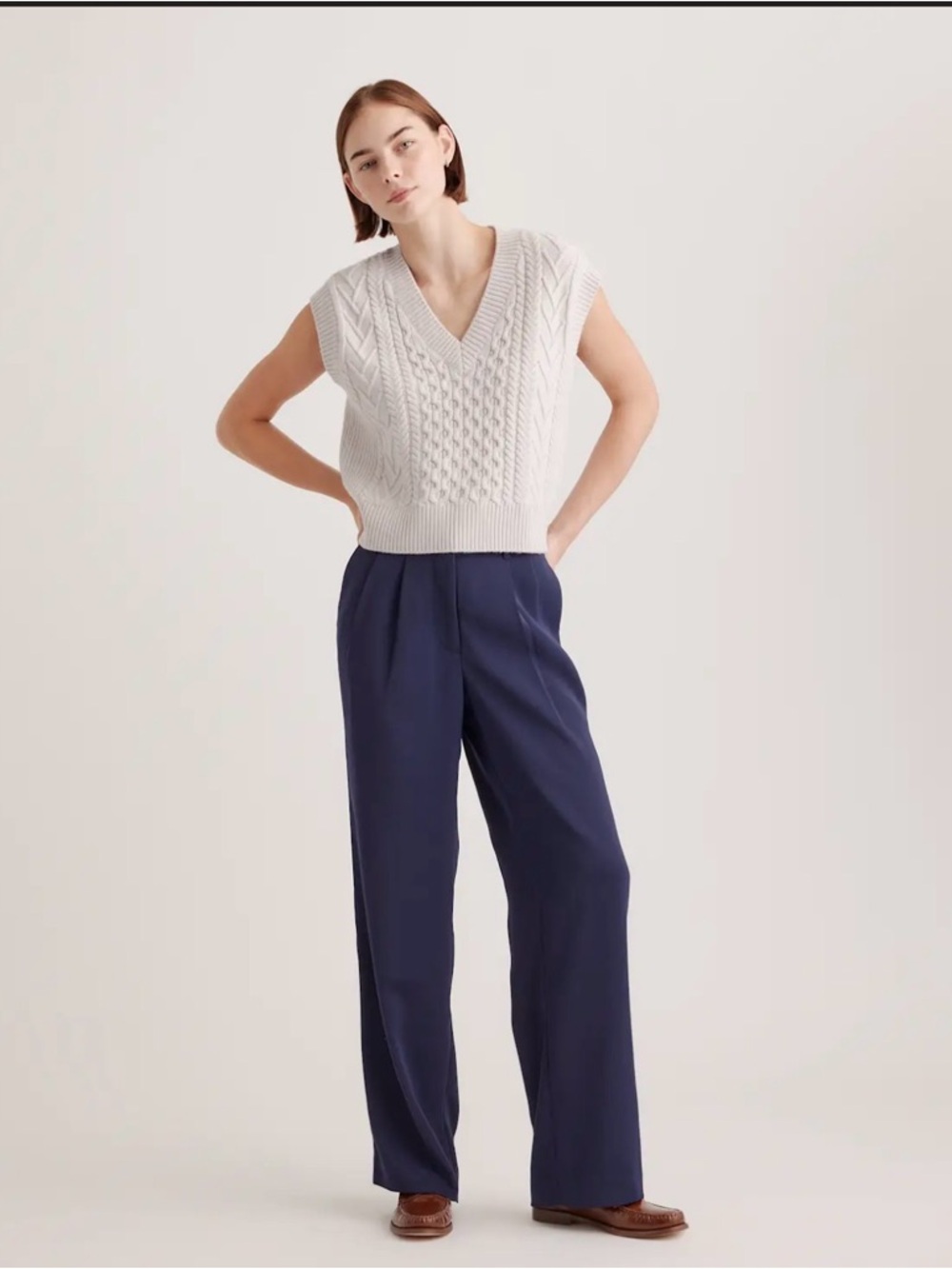 Quince Stretch Crepe Navy Wide-Leg Trousers 32” 10Tall Capsule Workwear
